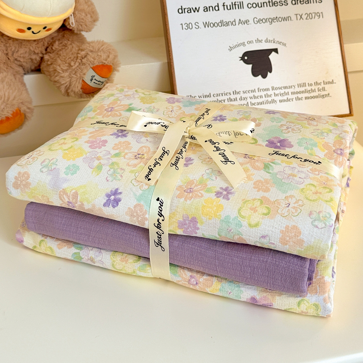 91家纺网 家纺一手货源 找家纺 水墨江南 2025新款云感双层纱印花四件套 花雨