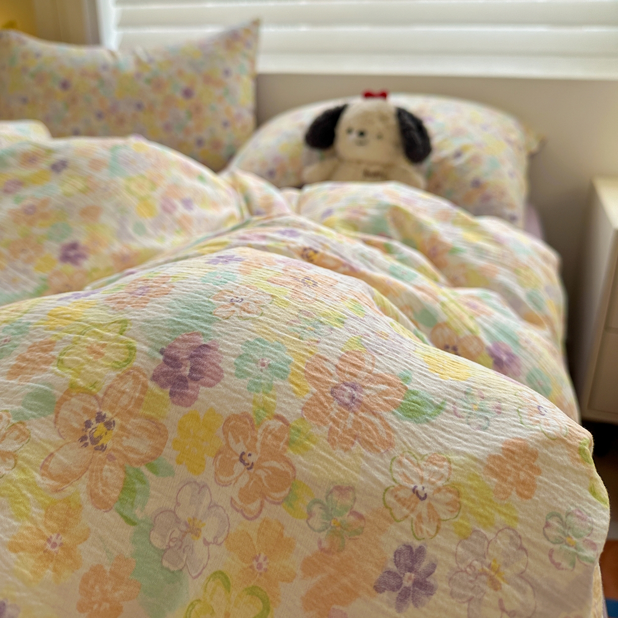 91家纺网 家纺一手货源 找家纺 水墨江南 2025新款云感双层纱印花四件套 花雨