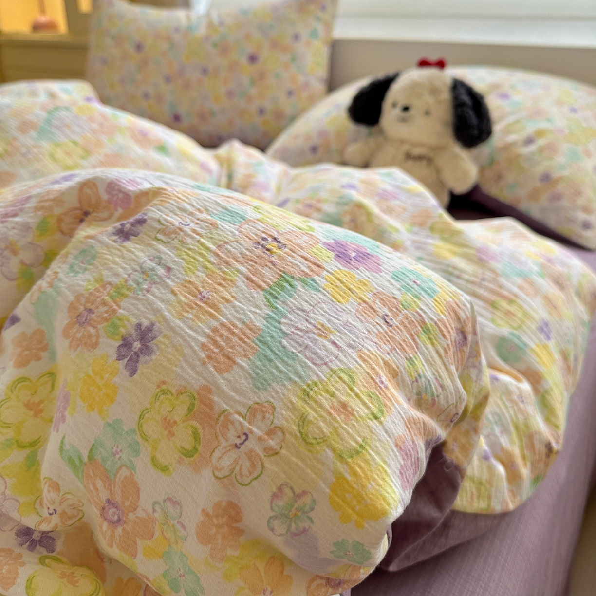 91家纺网 家纺一手货源 找家纺 水墨江南 2025新款云感双层纱印花四件套 花雨