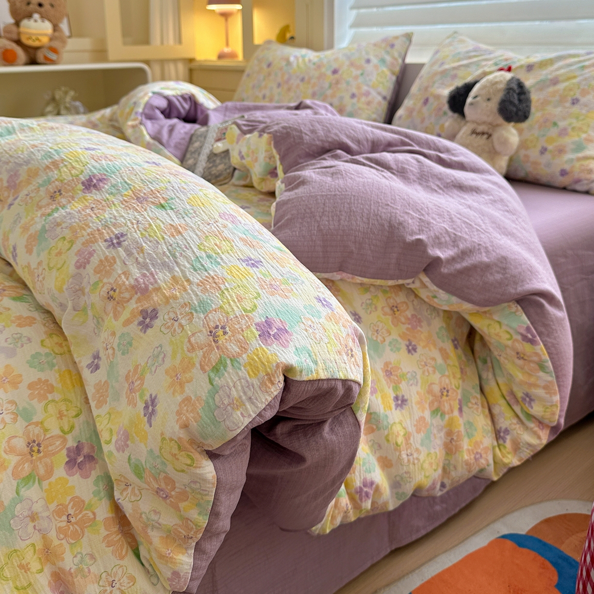 91家纺网 家纺一手货源 找家纺 水墨江南 2025新款云感双层纱印花四件套 花雨