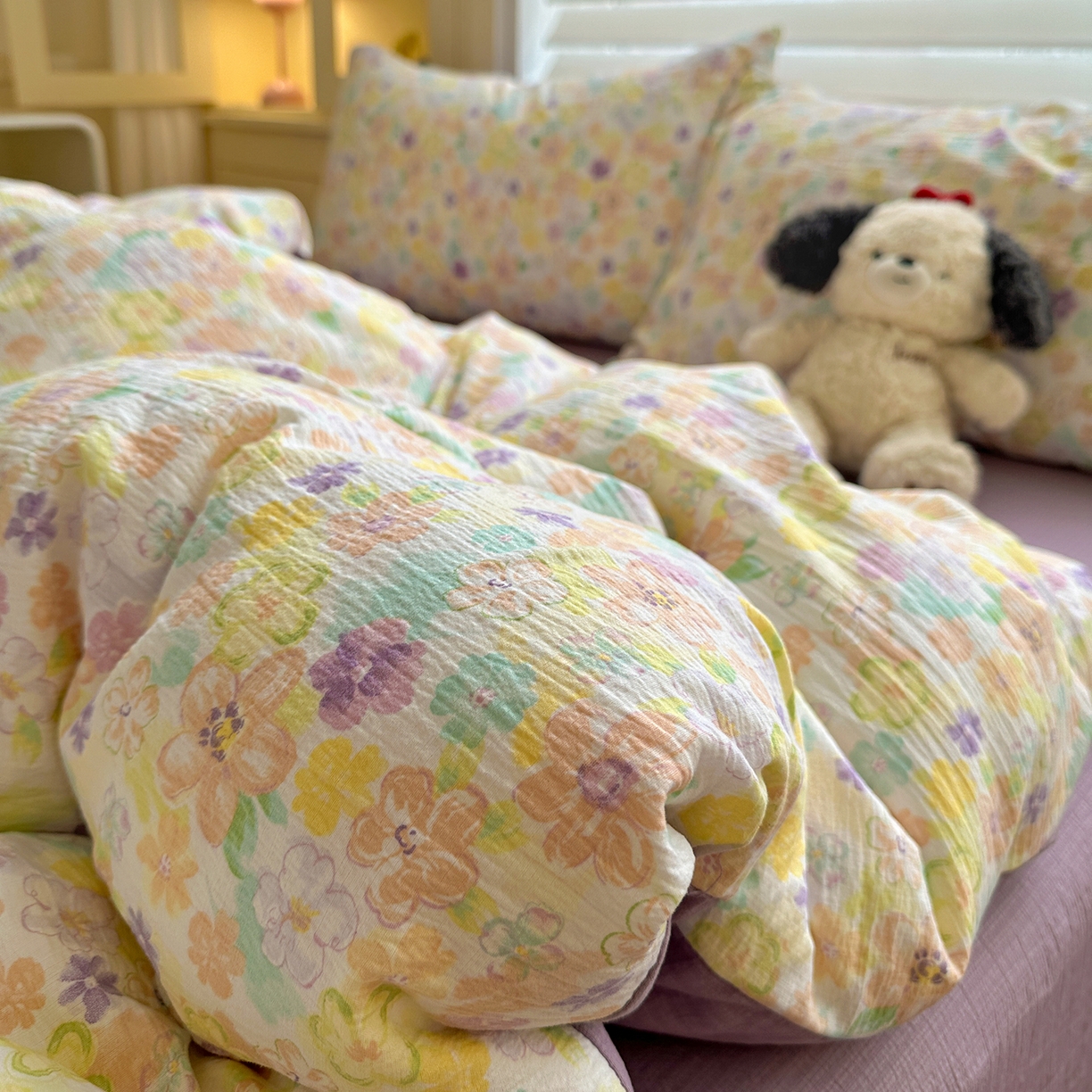 91家纺网 家纺一手货源 找家纺 水墨江南 2025新款云感双层纱印花四件套 花雨