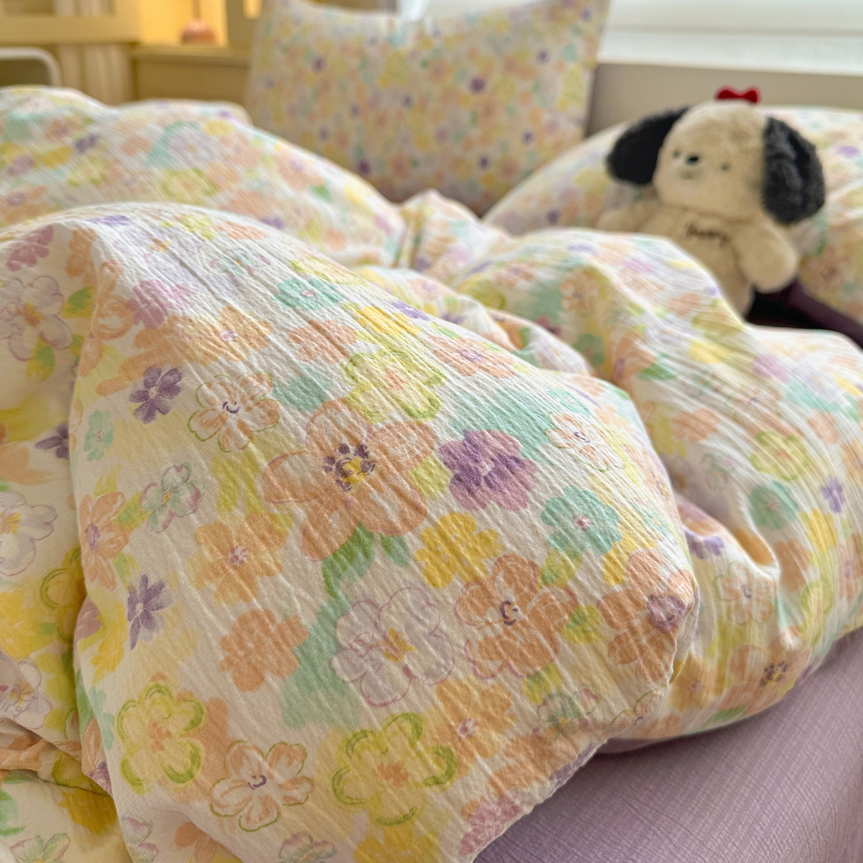 91家纺网 家纺一手货源 找家纺 水墨江南 2025新款云感双层纱印花四件套 花雨