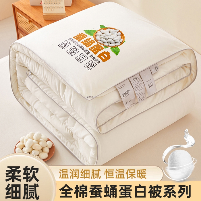 （總）興邦家紡 2025新款純色全棉蠶絲被加厚冬被春秋被蠶蛹蛋白被外貿跨境被子被芯直播爆款