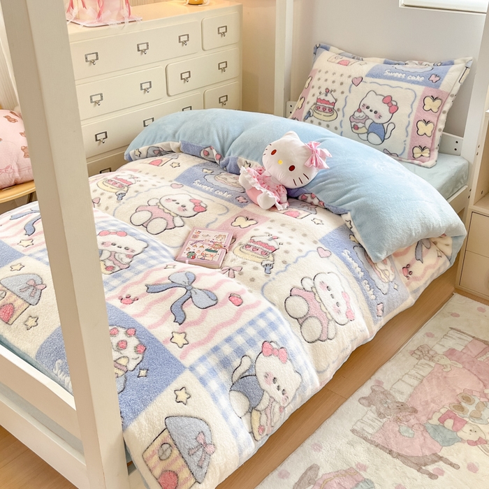 川悦生活 2025新款立体雪花绒印花四件套学生床系列二场景一 小喵甜心
