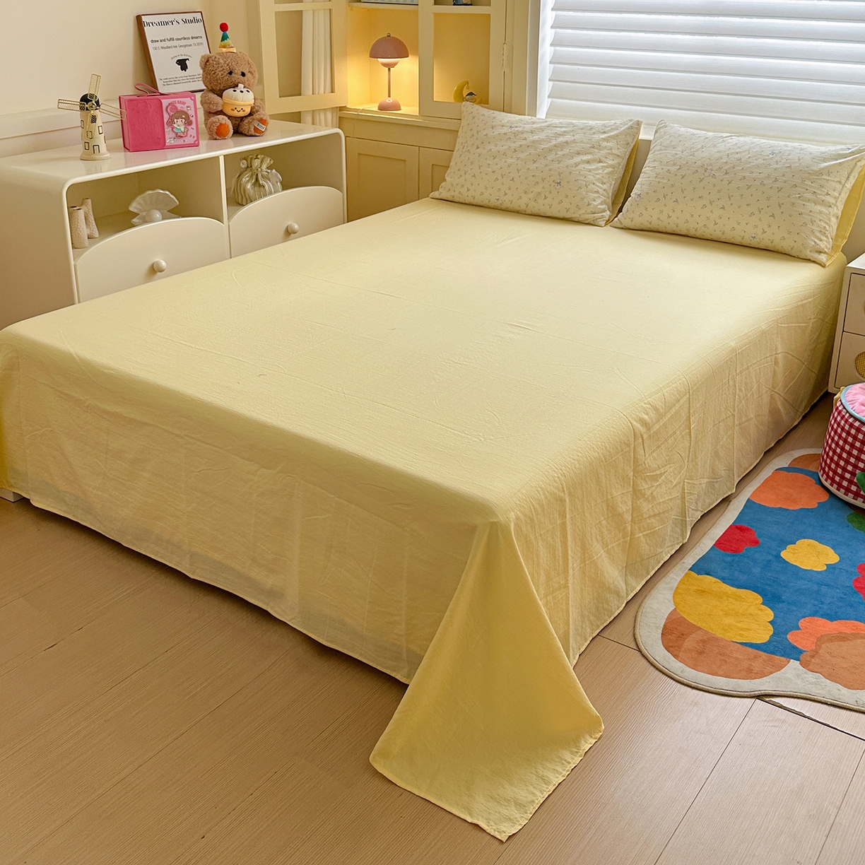 91家纺网 家纺一手货源 找家纺 水墨江南 2025新款云感双层纱印花四件套 花园兔