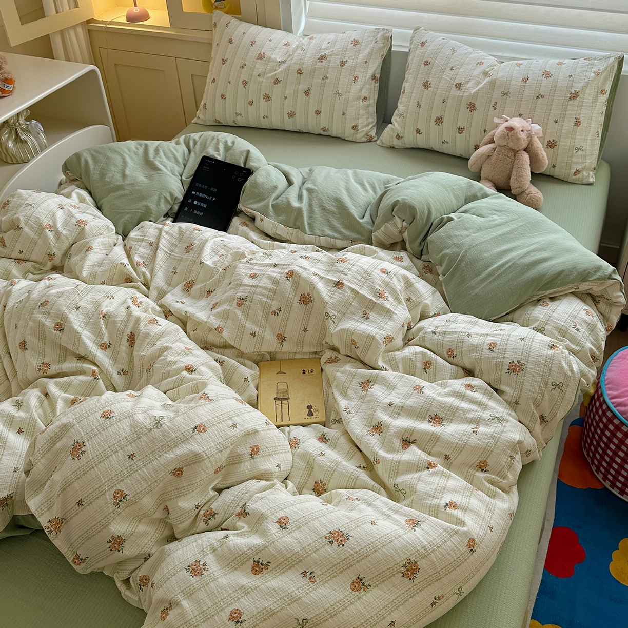 91家纺网 家纺一手货源 找家纺 水墨江南 2025新款云感双层纱印花四件套 花枝蔓