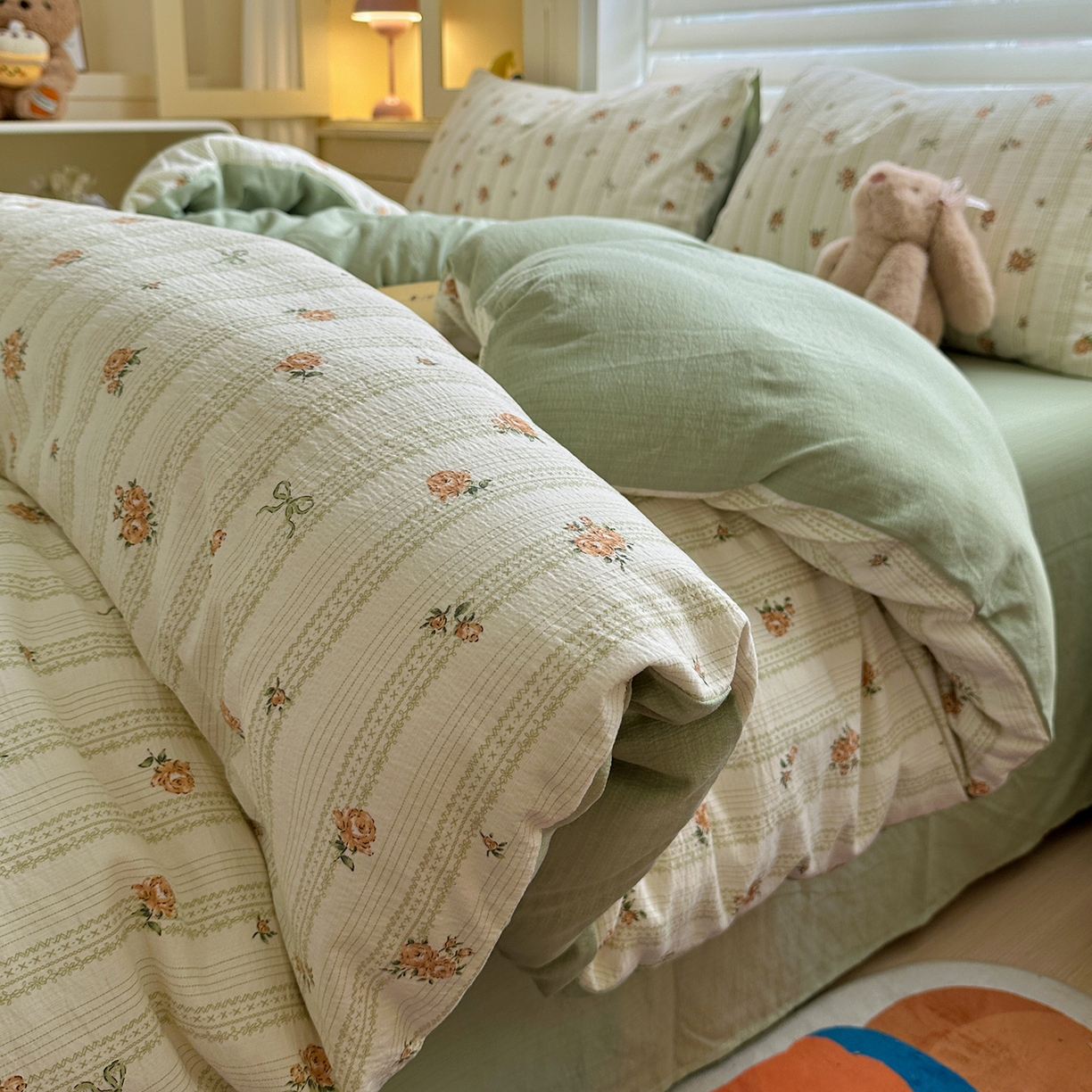 91家纺网 家纺一手货源 找家纺 水墨江南 2025新款云感双层纱印花四件套 花枝蔓