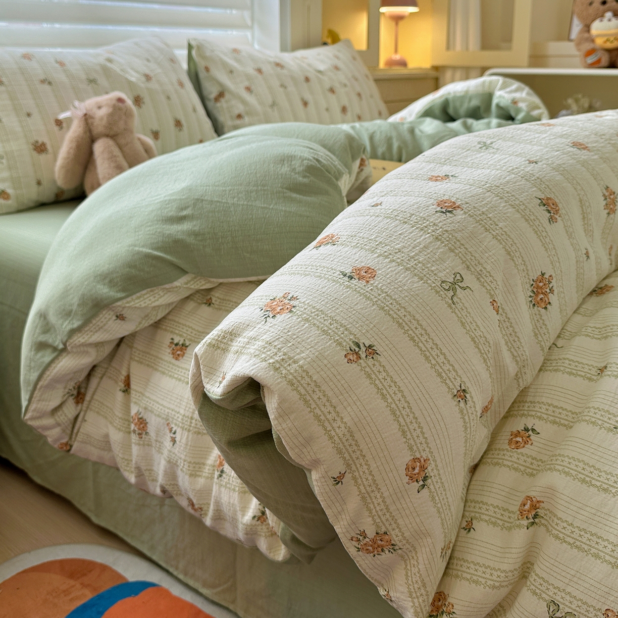 91家纺网 家纺一手货源 找家纺 水墨江南 2025新款云感双层纱印花四件套 花枝蔓