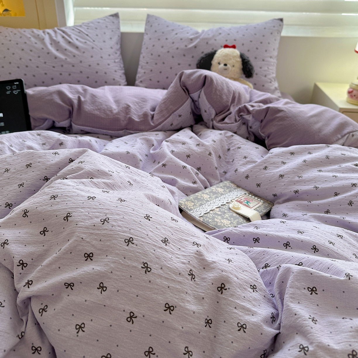 91家纺网 家纺一手货源 找家纺 水墨江南 2025新款云感双层纱印花四件套 欢乐颂