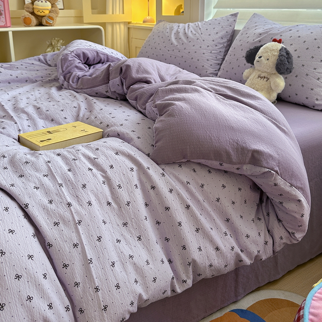 91家纺网 家纺一手货源 找家纺 水墨江南 2025新款云感双层纱印花四件套 欢乐颂