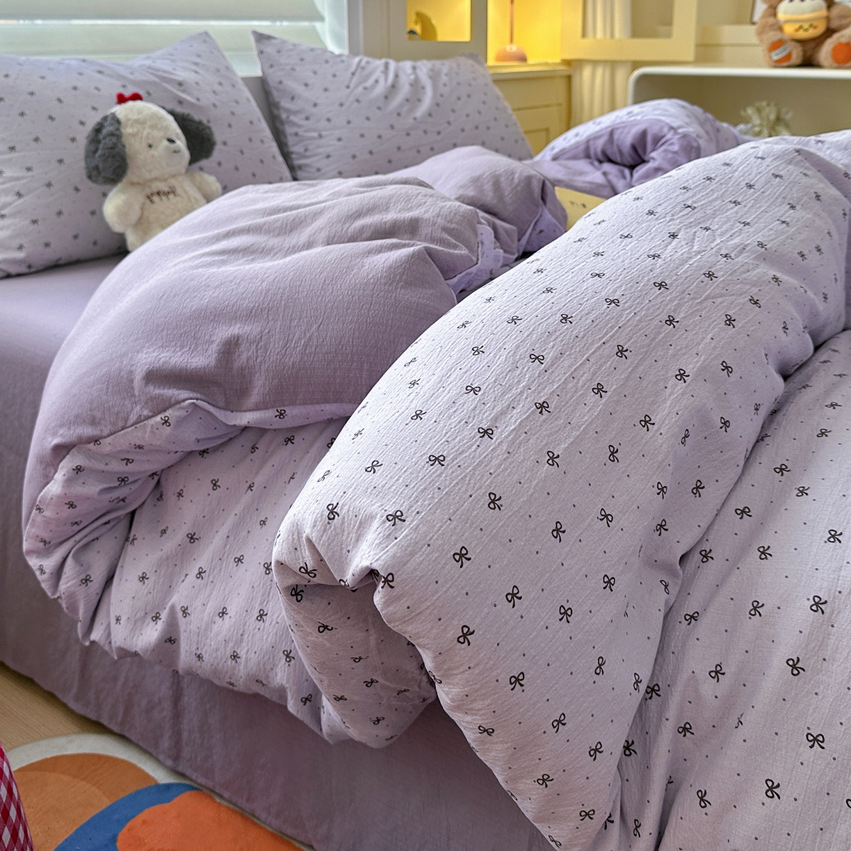 91家纺网 家纺一手货源 找家纺 水墨江南 2025新款云感双层纱印花四件套 欢乐颂