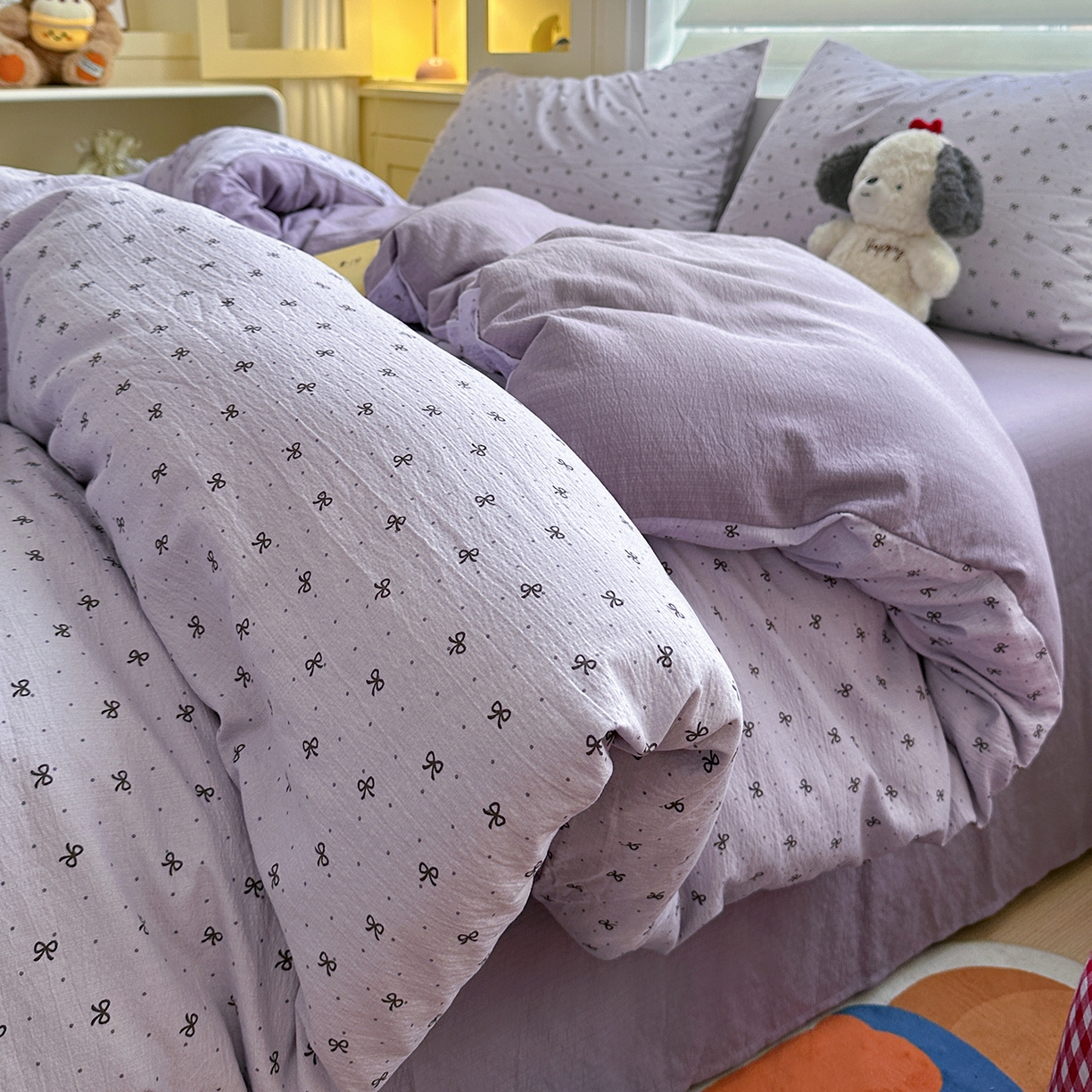 91家纺网 家纺一手货源 找家纺 水墨江南 2025新款云感双层纱印花四件套 欢乐颂