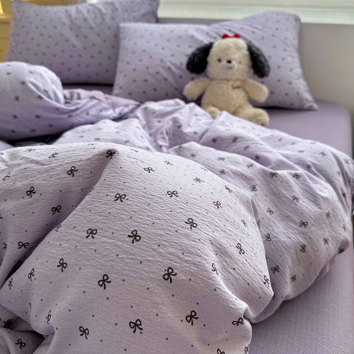 91家纺网 家纺一手货源 找家纺 水墨江南 2025新款云感双层纱印花四件套 欢乐颂