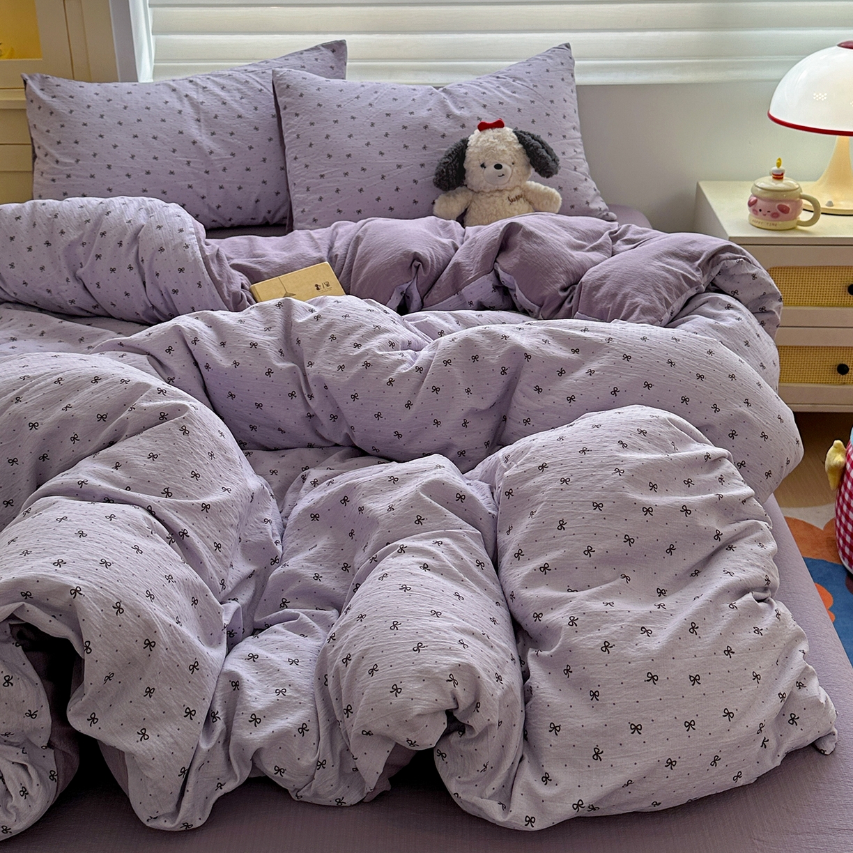 91家纺网 家纺一手货源 找家纺 水墨江南 2025新款云感双层纱印花四件套 欢乐颂