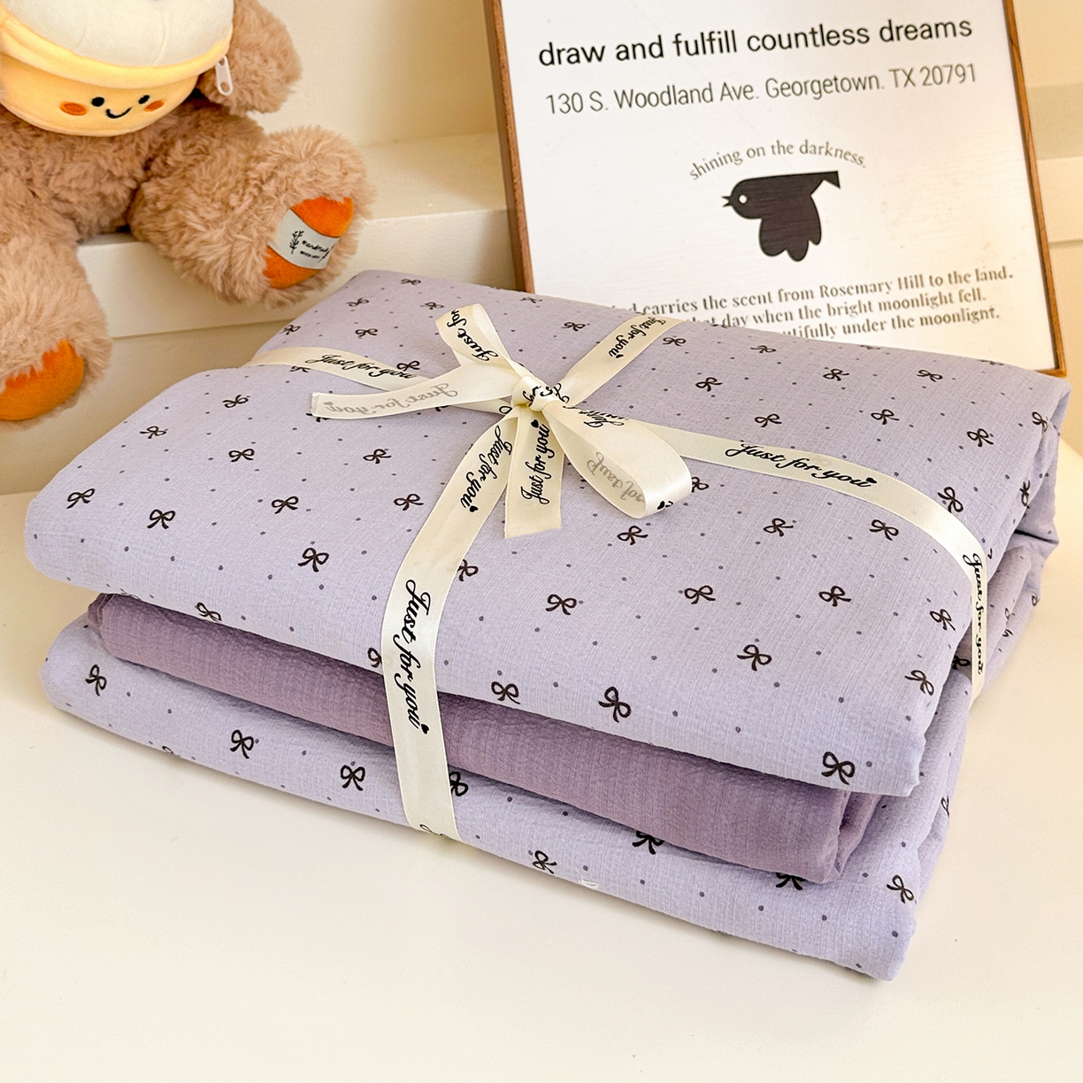 91家纺网 家纺一手货源 找家纺 水墨江南 2025新款云感双层纱印花四件套 欢乐颂