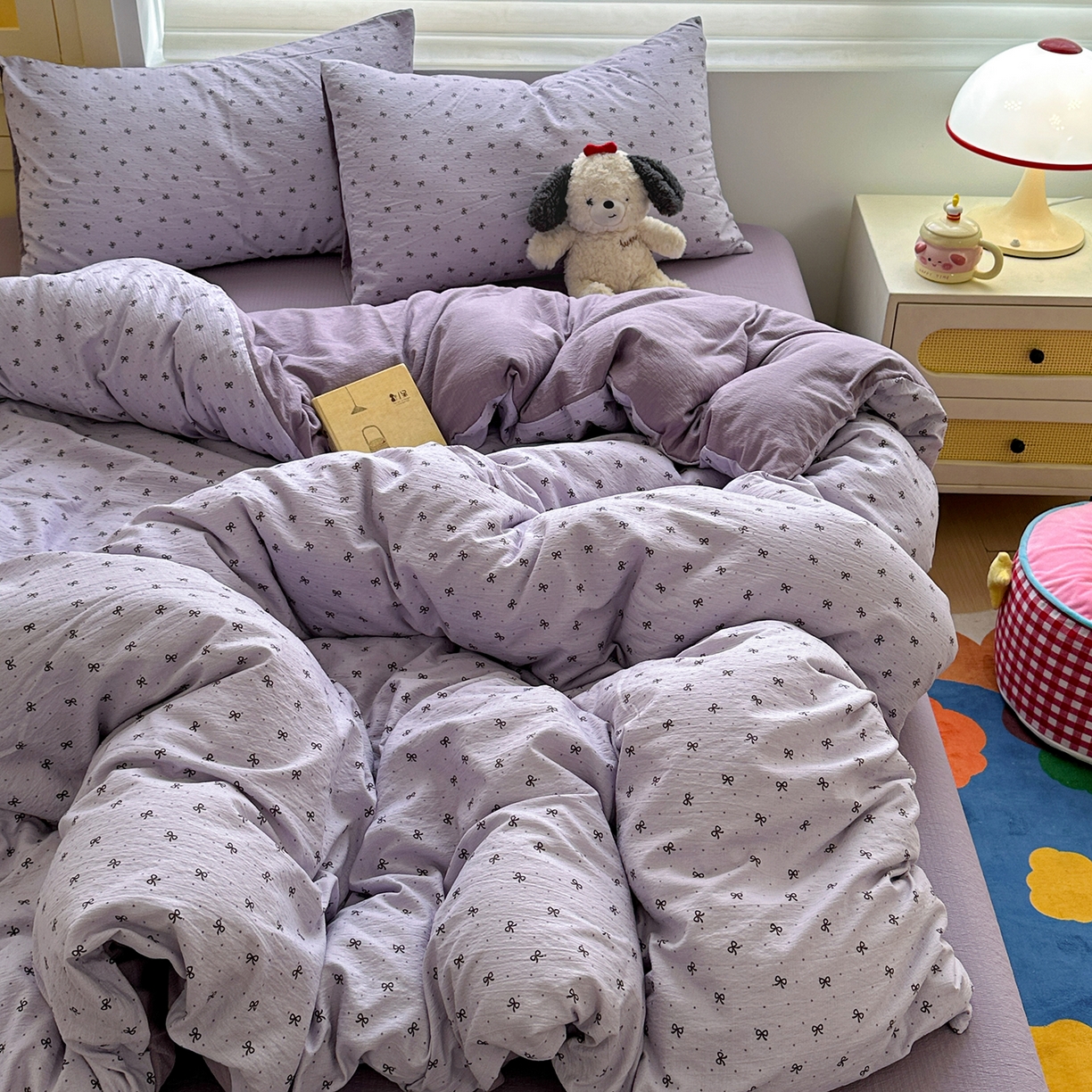 91家纺网 家纺一手货源 找家纺 水墨江南 2025新款云感双层纱印花四件套 欢乐颂