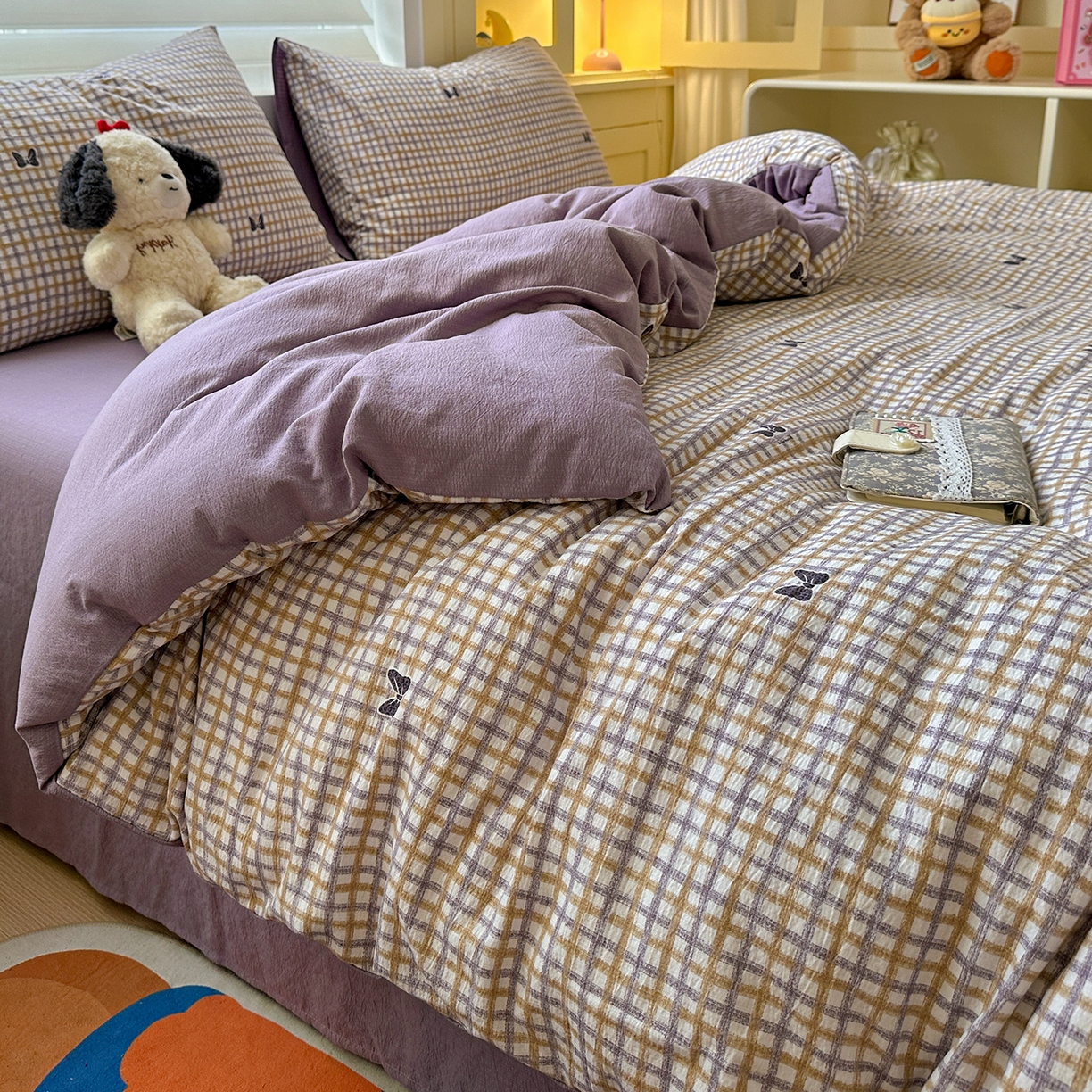 水墨江南 2025新款云感双层纱印花四件套 可爱蝴蝶结