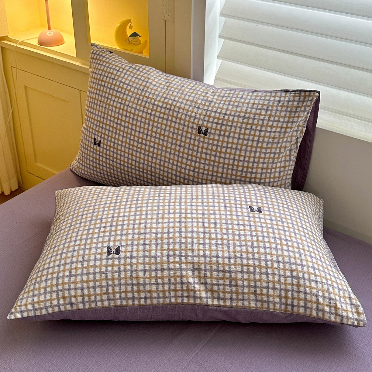 91家纺网 家纺一手货源 找家纺 水墨江南 2025新款云感双层纱印花四件套 可爱蝴蝶结