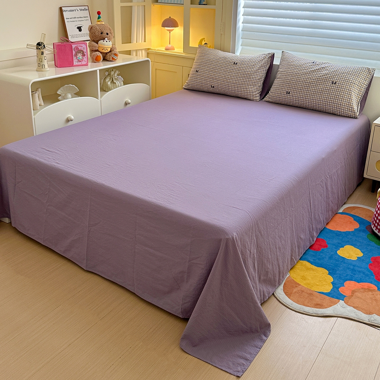 91家纺网 家纺一手货源 找家纺 水墨江南 2025新款云感双层纱印花四件套 可爱蝴蝶结