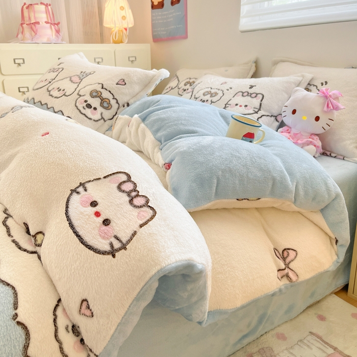 91家纺网 家纺一手货源 找家纺 川悦生活 2025新款立体雪花绒印花大床四件套系列二场景一 快乐派对