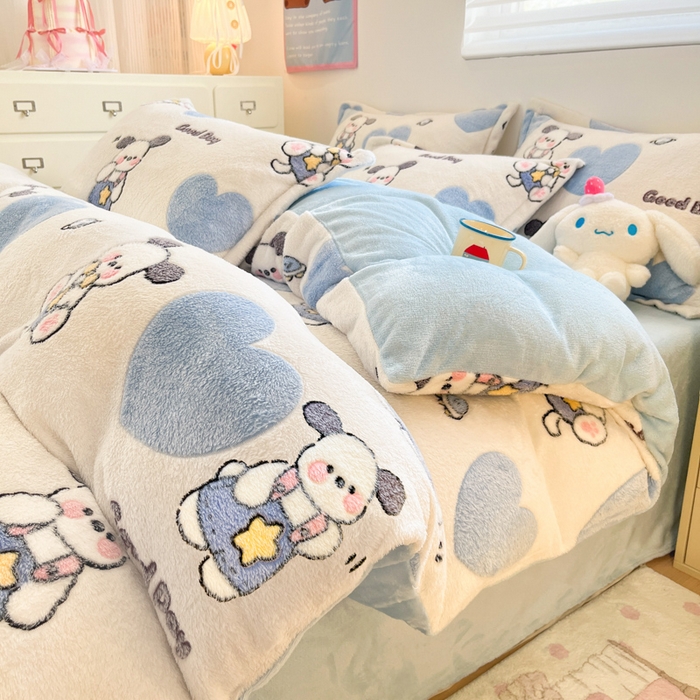 91家纺网 家纺一手货源 找家纺 川悦生活 2025新款立体雪花绒印花大床四件套系列二场景一 快乐西高地