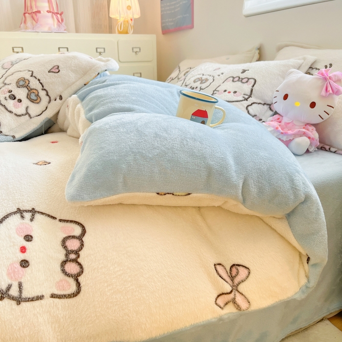 91家纺网 家纺一手货源 找家纺 川悦生活 2025新款立体雪花绒印花大床四件套系列二场景一 快乐派对