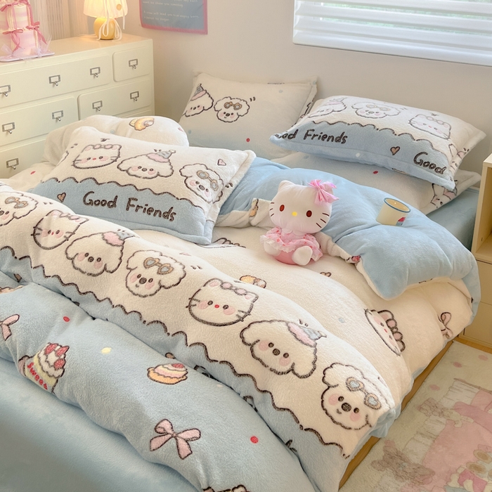 91家纺网 家纺一手货源 找家纺 川悦生活 2025新款立体雪花绒印花大床四件套系列二场景一 快乐派对