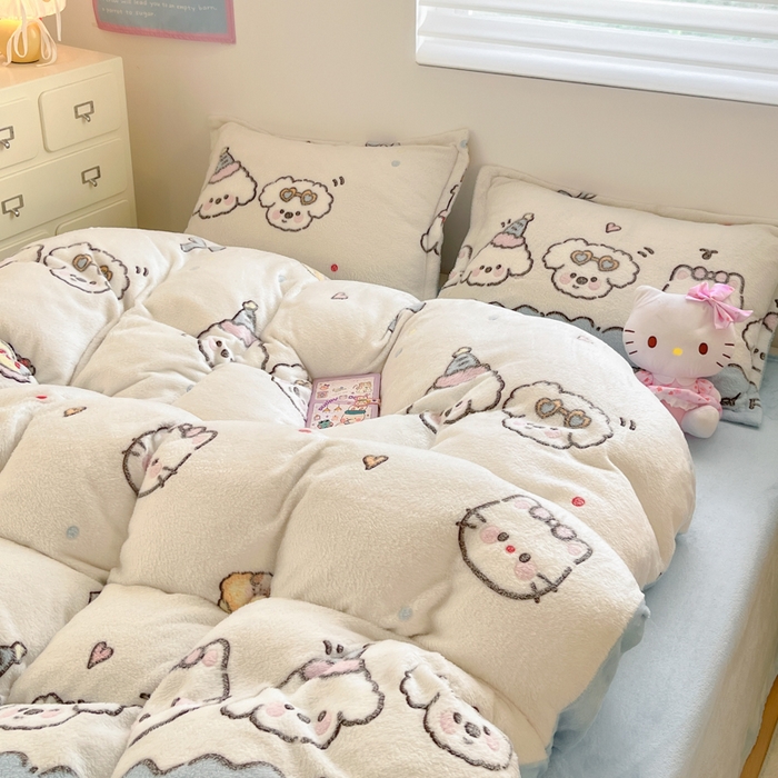 91家纺网 家纺一手货源 找家纺 川悦生活 2025新款立体雪花绒印花大床四件套系列二场景一 快乐派对