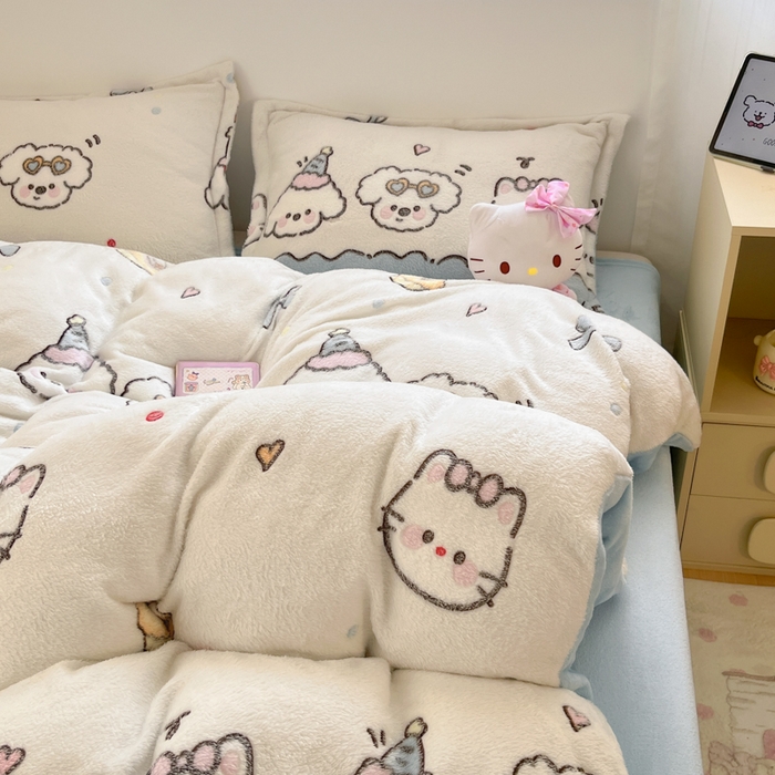 91家纺网 家纺一手货源 找家纺 川悦生活 2025新款立体雪花绒印花大床四件套系列二场景一 快乐派对