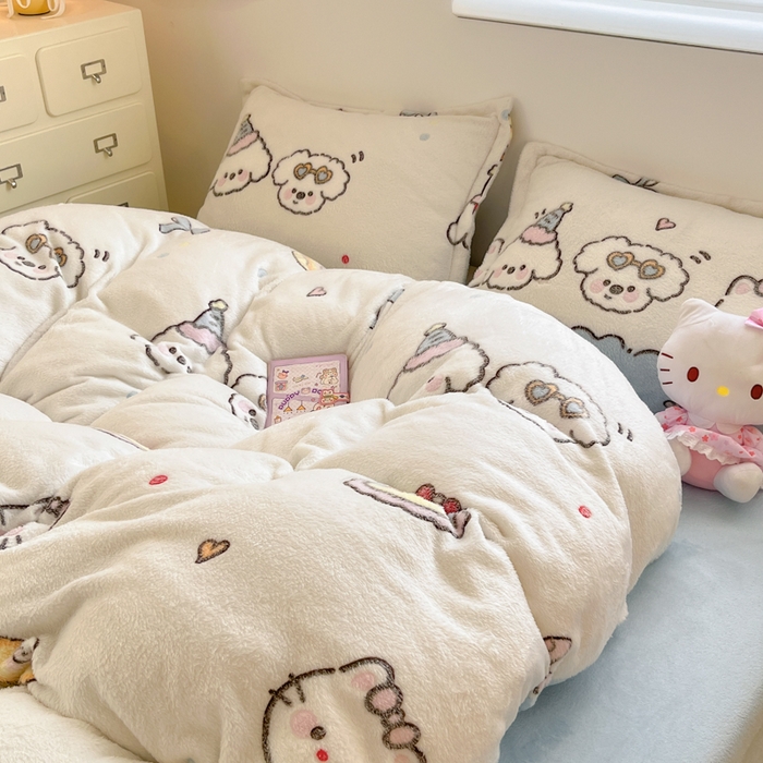 91家纺网 家纺一手货源 找家纺 川悦生活 2025新款立体雪花绒印花大床四件套系列二场景一 快乐派对