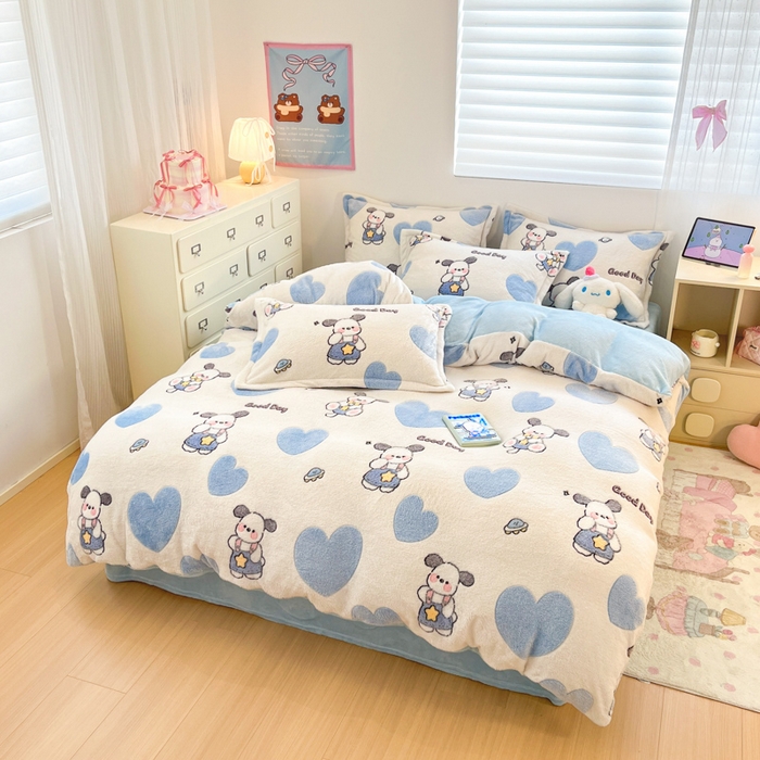 91家纺网 家纺一手货源 找家纺 川悦生活 2025新款立体雪花绒印花大床四件套系列二场景一 快乐西高地