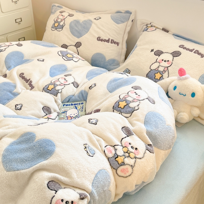 91家纺网 家纺一手货源 找家纺 川悦生活 2025新款立体雪花绒印花大床四件套系列二场景一 快乐西高地