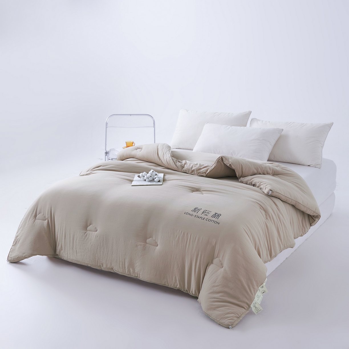 91家纺网 家纺一手货源 找家纺 思雅庭 2025新款原棉水洗棉新疆棉花被被子被芯 卡其