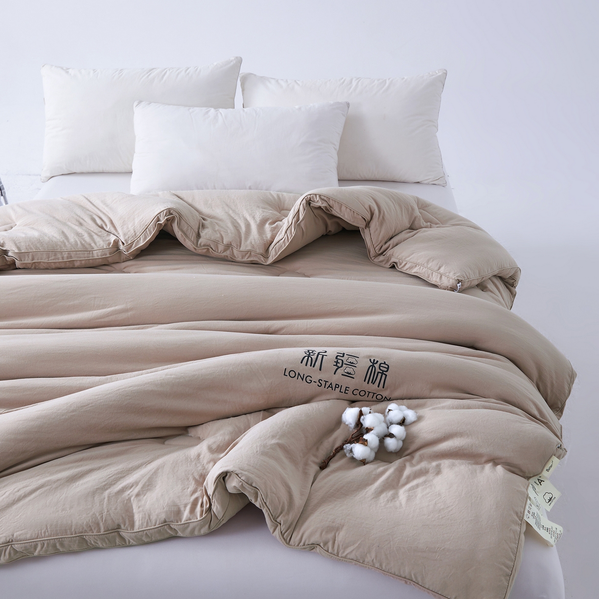 91家纺网 家纺一手货源 找家纺 思雅庭 2025新款原棉水洗棉新疆棉花被被子被芯 卡其