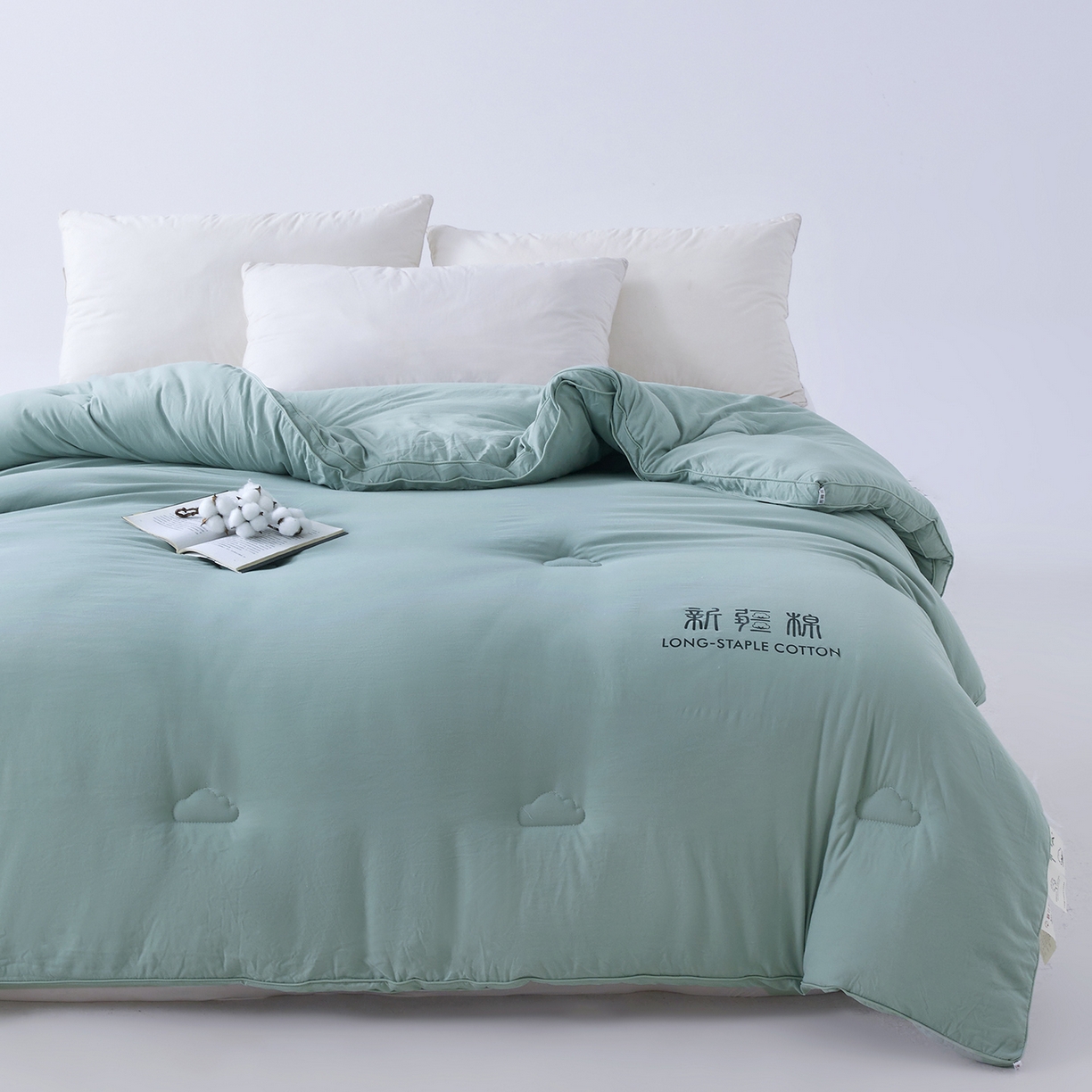 91家纺网 家纺一手货源 找家纺 思雅庭 2025新款原棉水洗棉新疆棉花被被子被芯 青绿