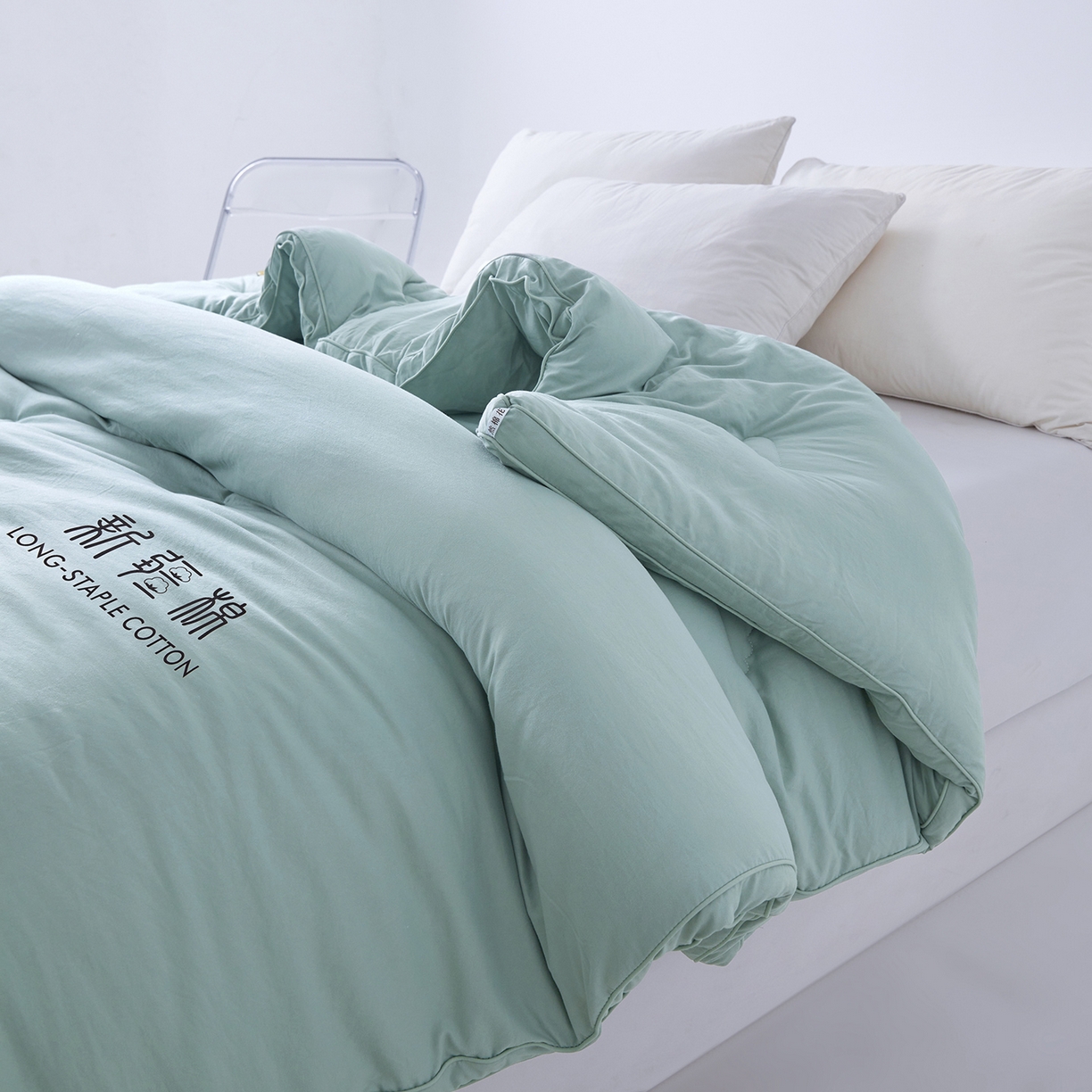 91家纺网 家纺一手货源 找家纺 思雅庭 2025新款原棉水洗棉新疆棉花被被子被芯 青绿