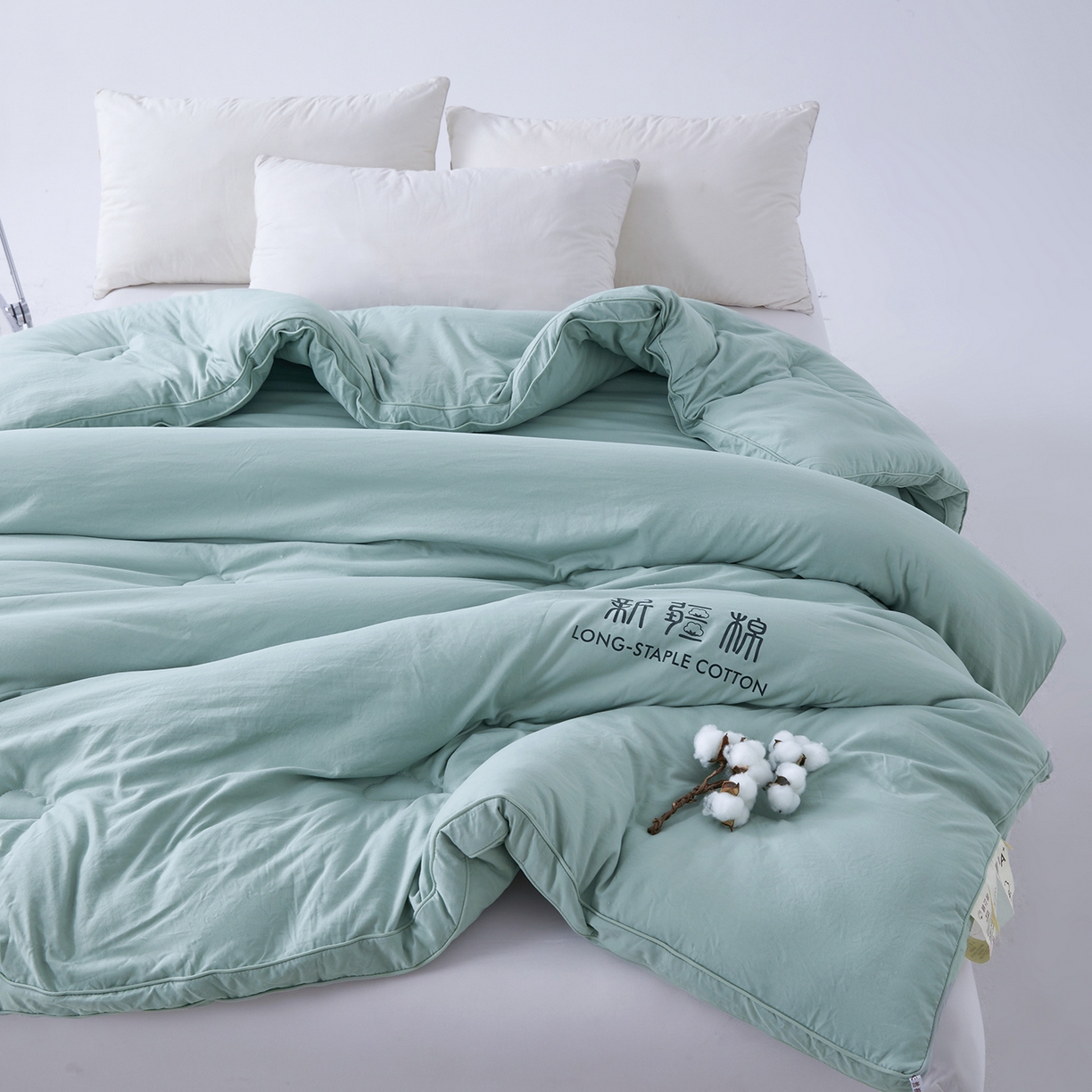 91家纺网 家纺一手货源 找家纺 思雅庭 2025新款原棉水洗棉新疆棉花被被子被芯 青绿