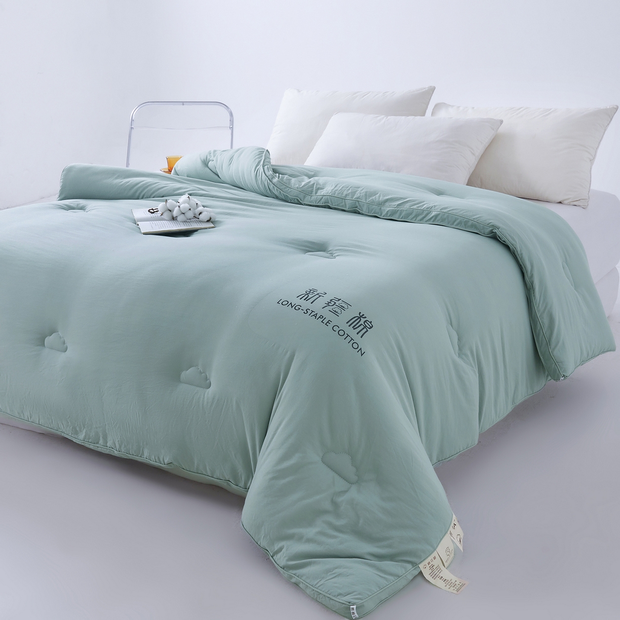91家纺网 家纺一手货源 找家纺 思雅庭 2025新款原棉水洗棉新疆棉花被被子被芯 青绿