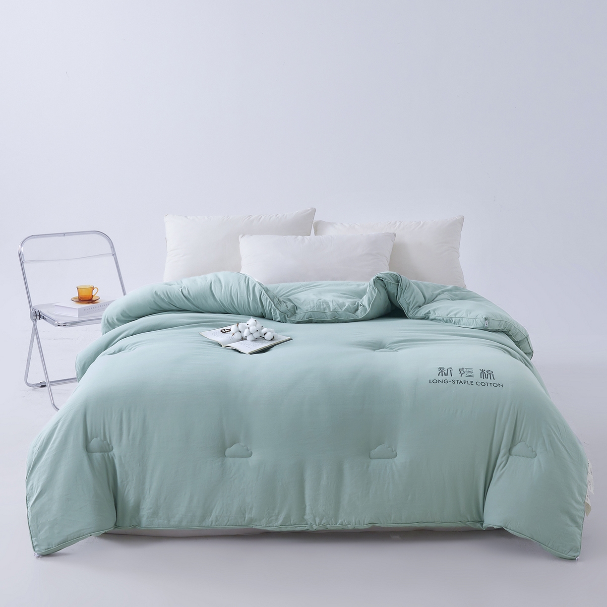 91家纺网 家纺一手货源 找家纺 思雅庭 2025新款原棉水洗棉新疆棉花被被子被芯 青绿