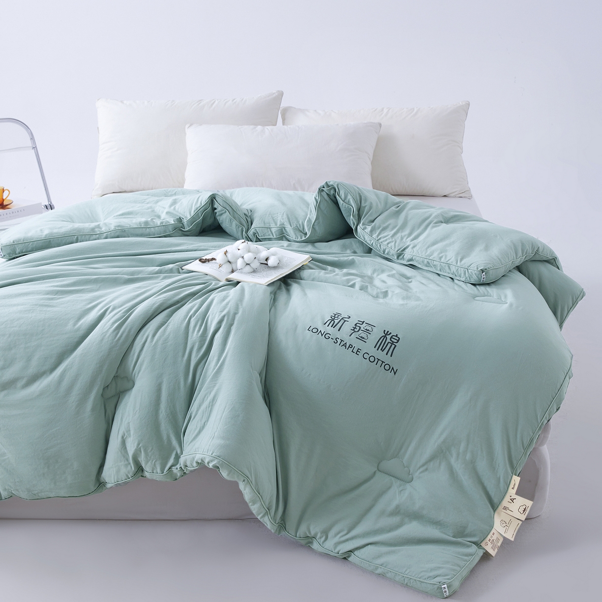 91家纺网 家纺一手货源 找家纺 思雅庭 2025新款原棉水洗棉新疆棉花被被子被芯 青绿