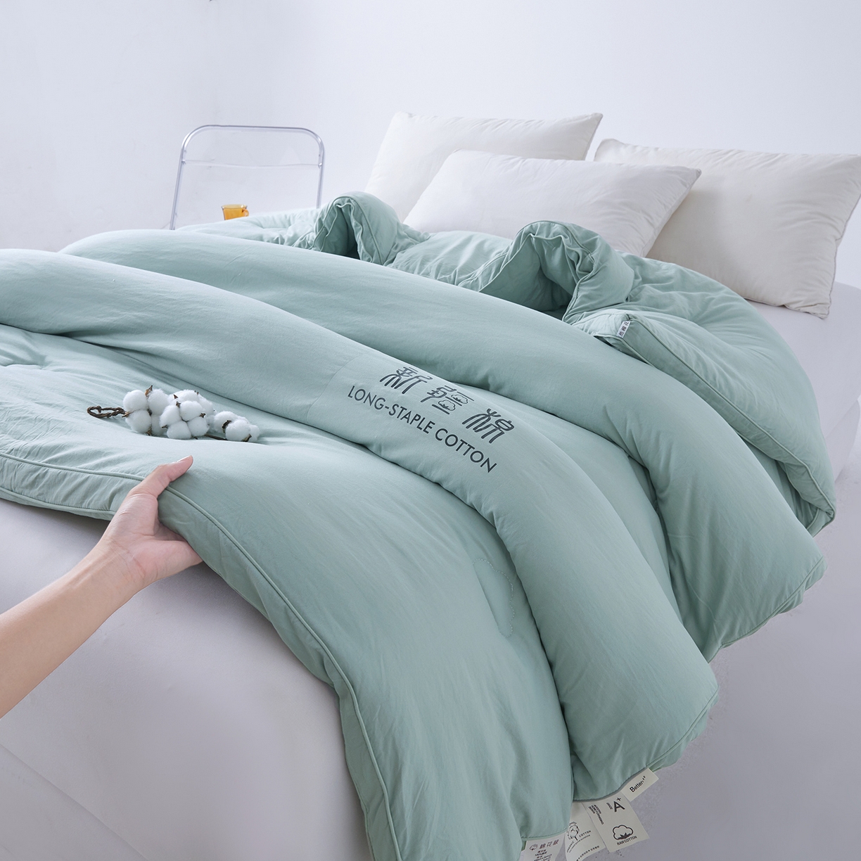 91家纺网 家纺一手货源 找家纺 思雅庭 2025新款原棉水洗棉新疆棉花被被子被芯 青绿