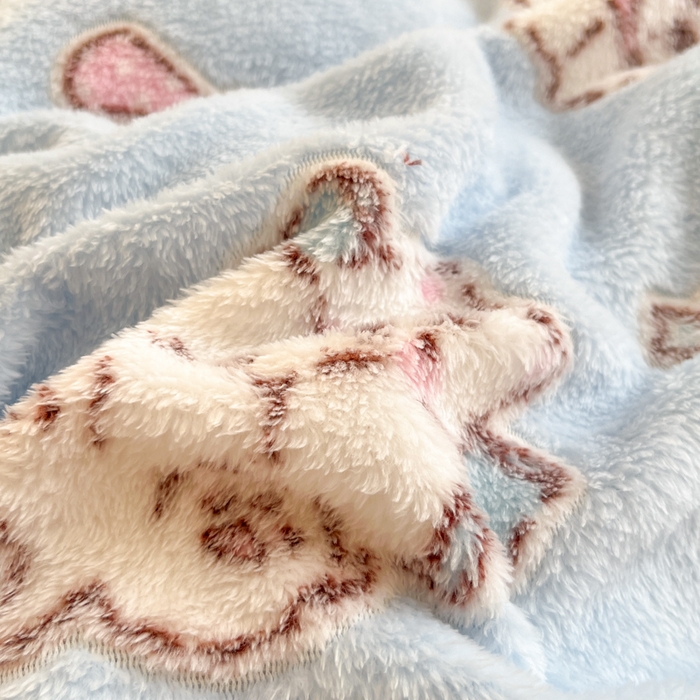 91家纺网 家纺一手货源 找家纺 川悦生活 2025新款立体雪花绒印花大床四件套系列二场景一 奶蓝小汪蓝