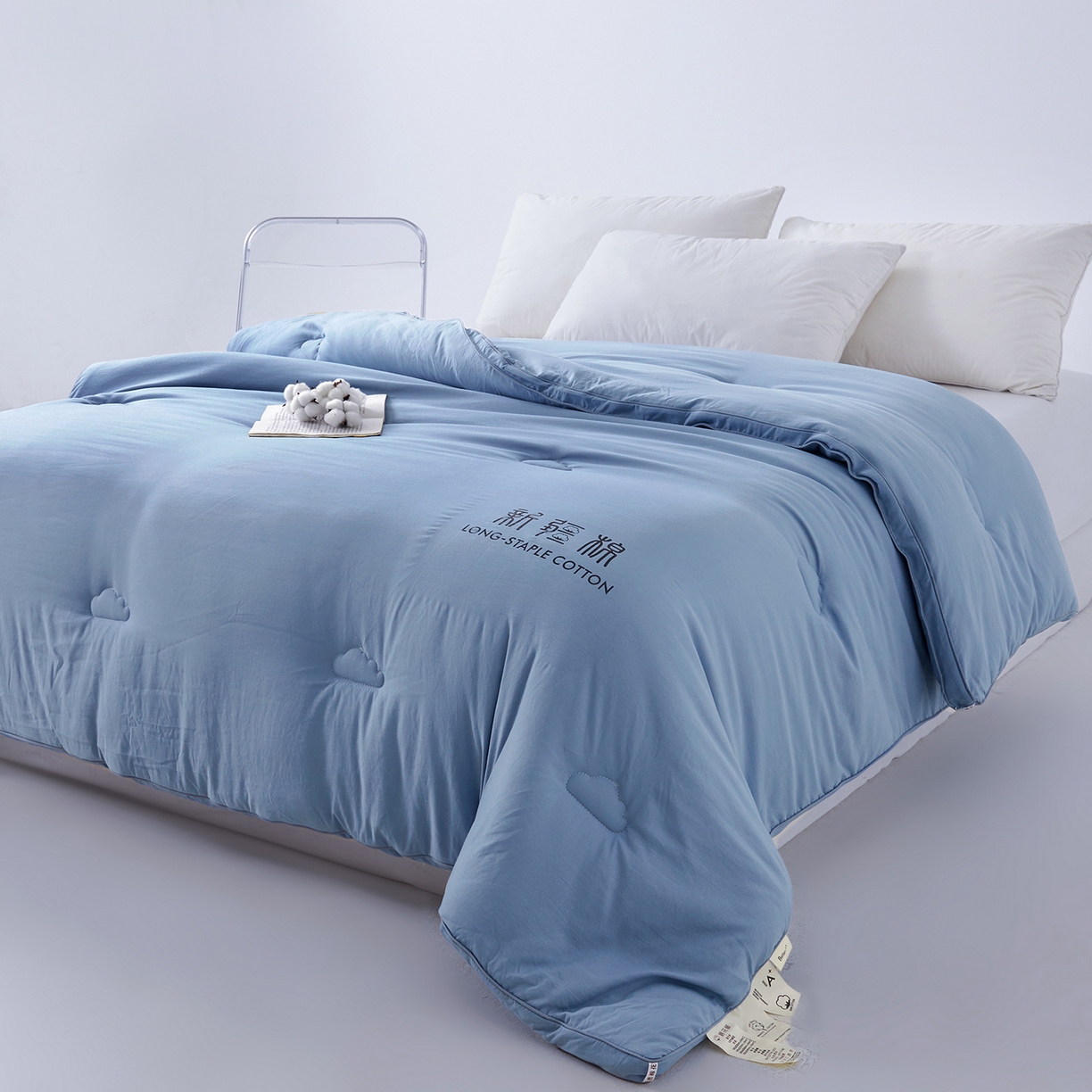 91家纺网 家纺一手货源 找家纺 思雅庭 2025新款原棉水洗棉新疆棉花被被子被芯 蔚蓝