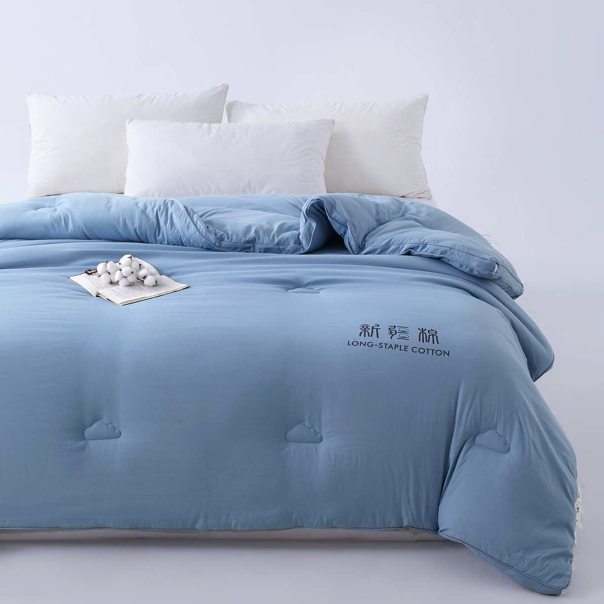 91家纺网 家纺一手货源 找家纺 思雅庭 2025新款原棉水洗棉新疆棉花被被子被芯 蔚蓝