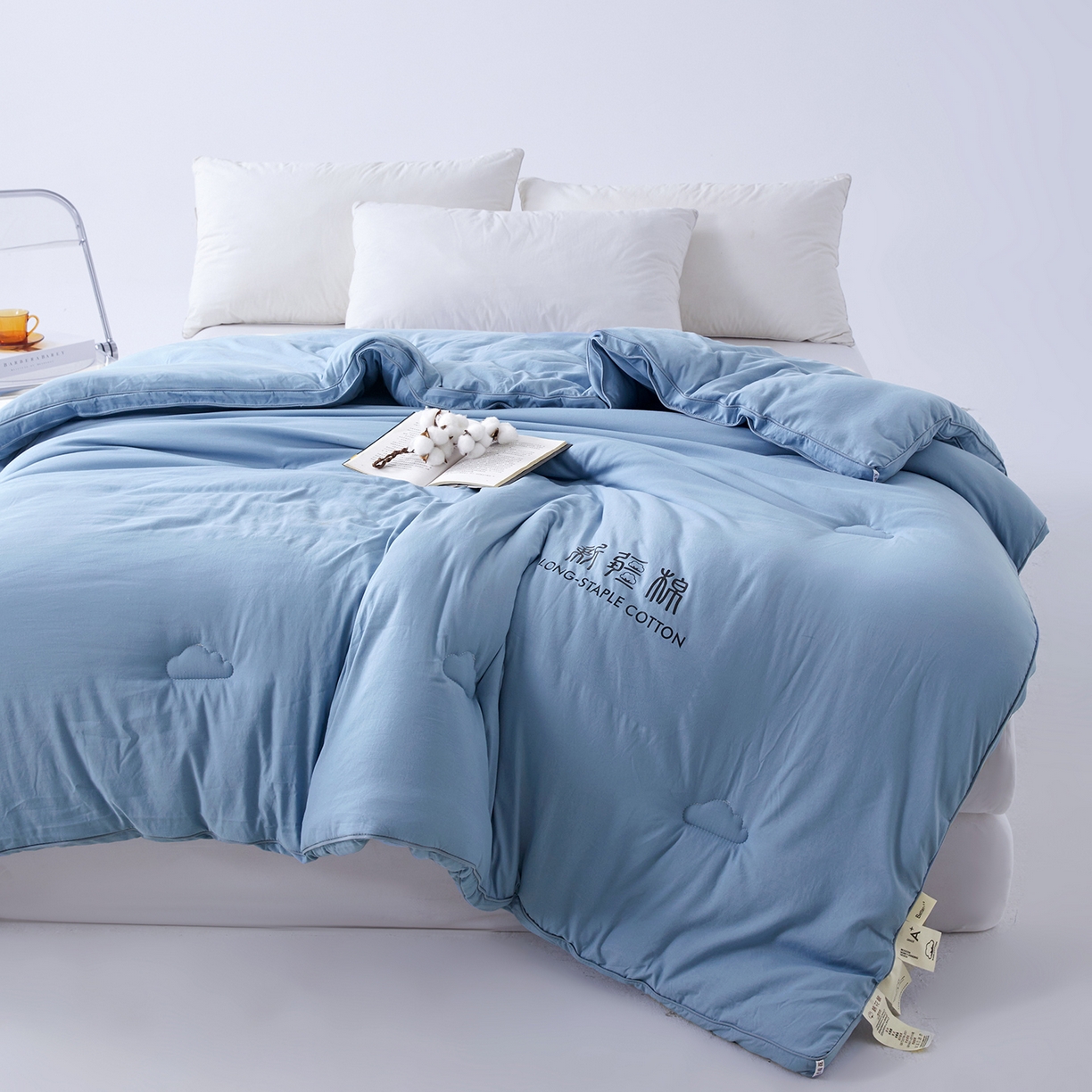 91家纺网 家纺一手货源 找家纺 思雅庭 2025新款原棉水洗棉新疆棉花被被子被芯 蔚蓝