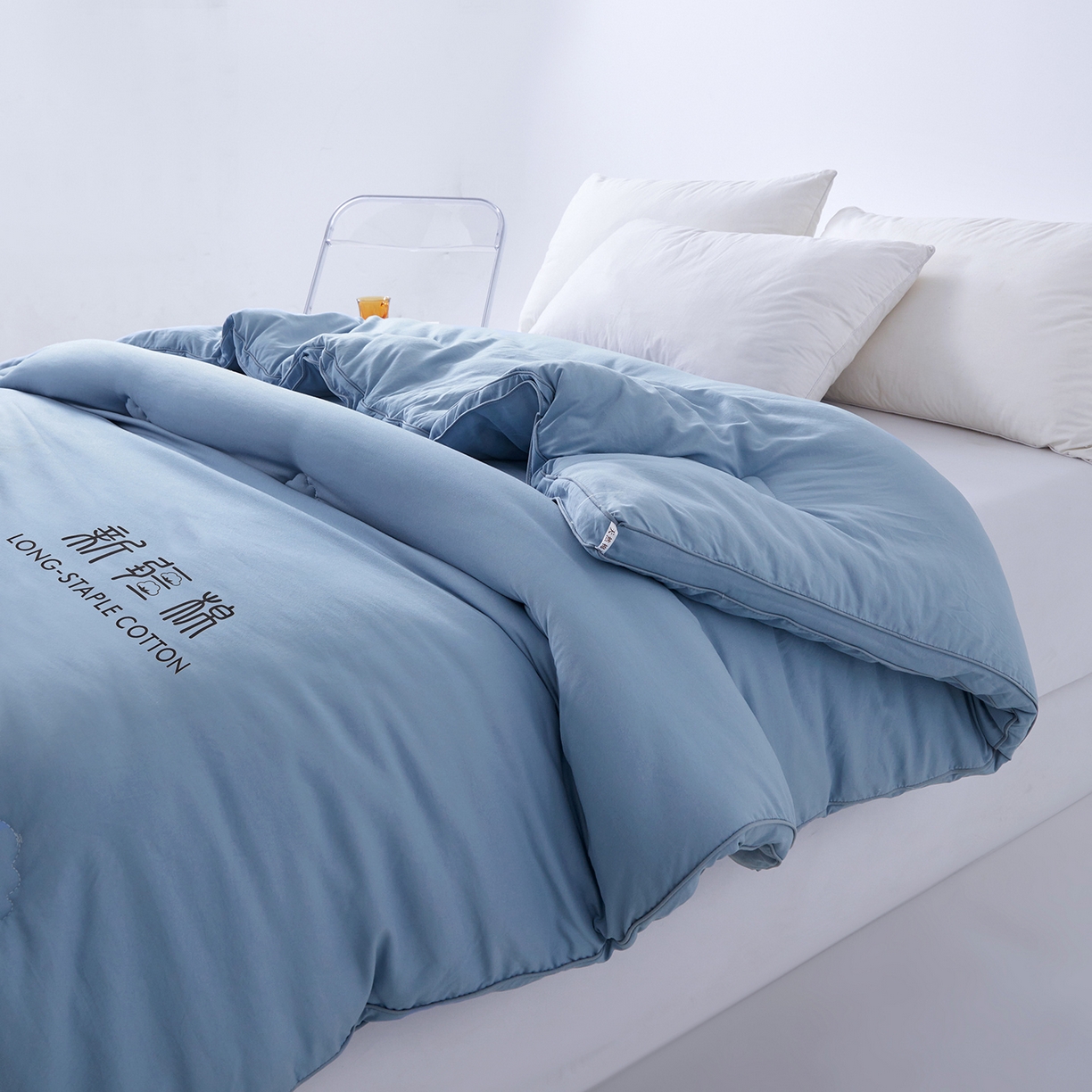 91家纺网 家纺一手货源 找家纺 思雅庭 2025新款原棉水洗棉新疆棉花被被子被芯 蔚蓝