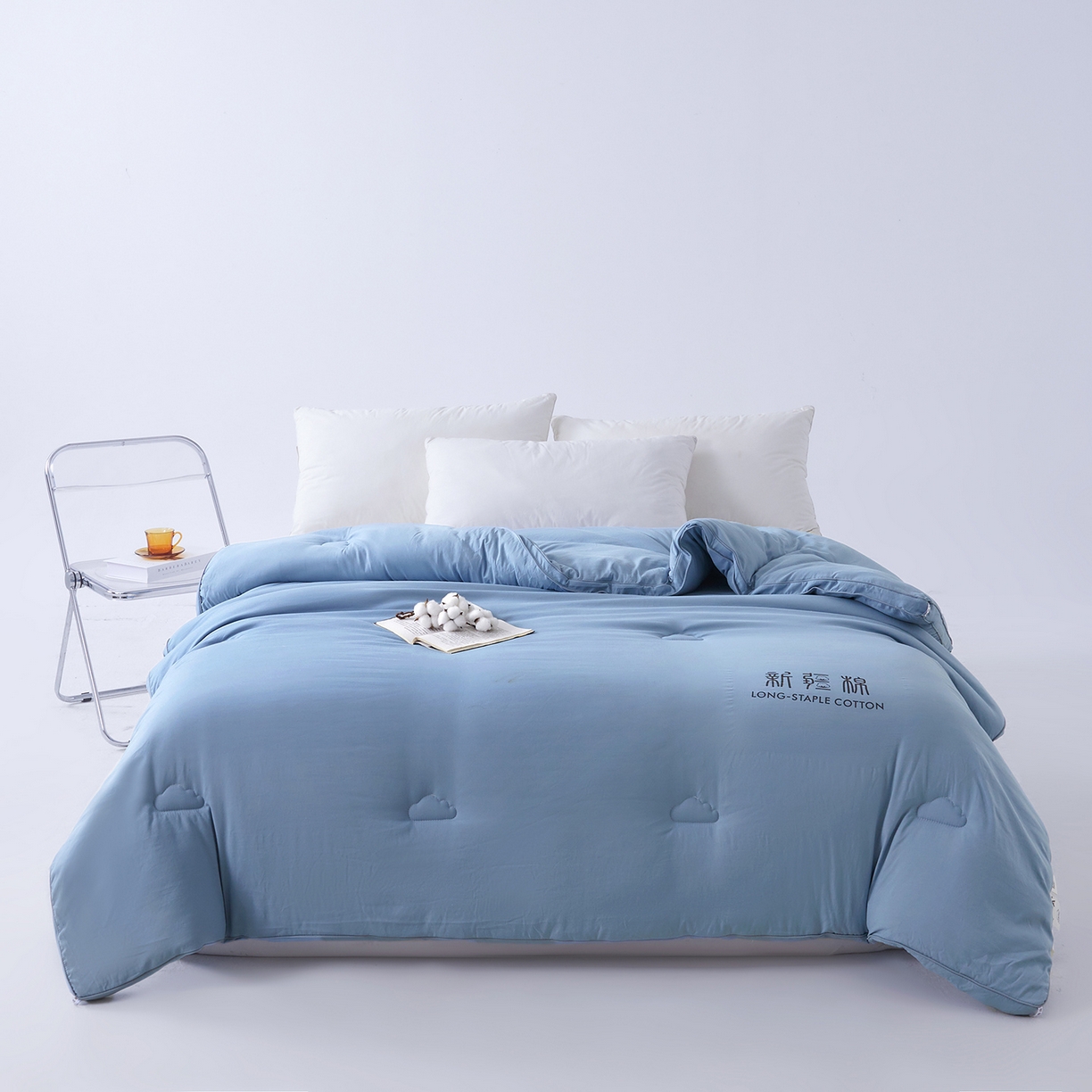 91家纺网 家纺一手货源 找家纺 思雅庭 2025新款原棉水洗棉新疆棉花被被子被芯 蔚蓝