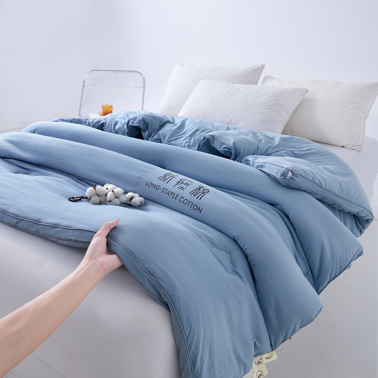91家纺网 家纺一手货源 找家纺 思雅庭 2025新款原棉水洗棉新疆棉花被被子被芯 蔚蓝