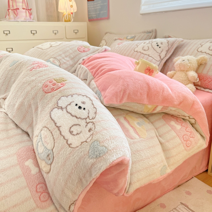 川悦生活 2025新款立体雪花绒印花大床四件套系列二场景一 奶云蛋糕