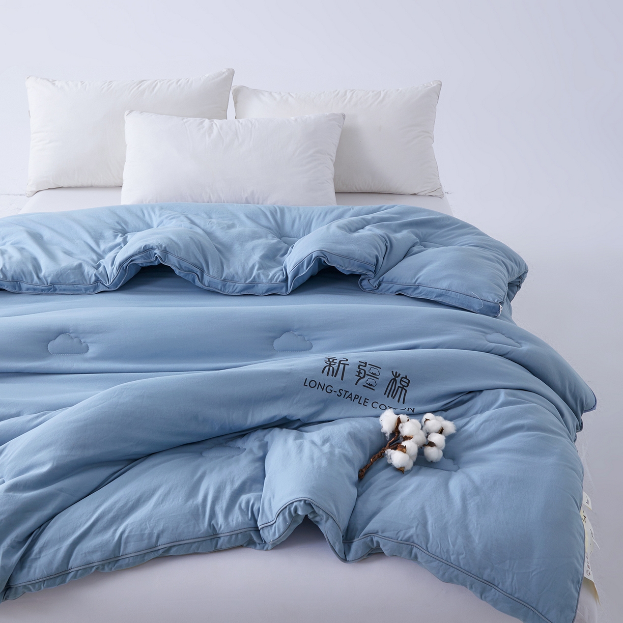 91家纺网 家纺一手货源 找家纺 思雅庭 2025新款原棉水洗棉新疆棉花被被子被芯 蔚蓝